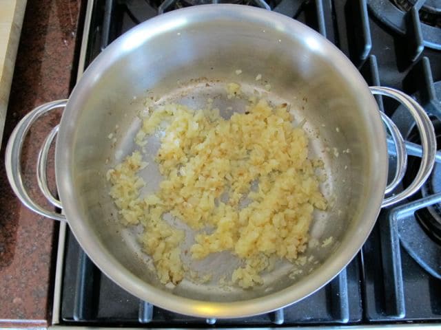 Diced onions in a stockpot.