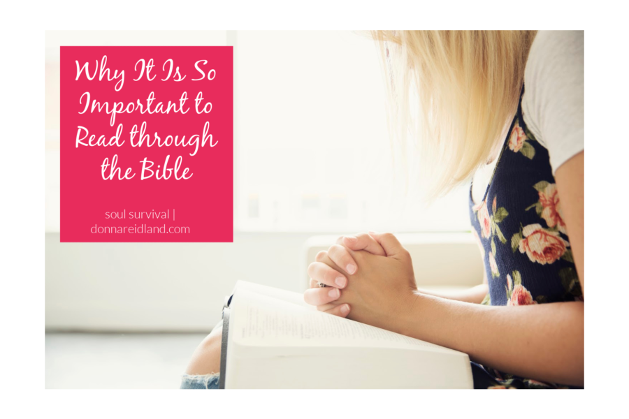 Young woman with long blond hair with an open bible on her lap and text that reads, Why It Is So Important to Read through the Bible